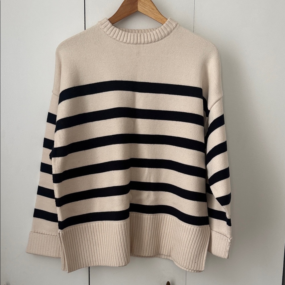 Zara Beige and Black Striped Sweater